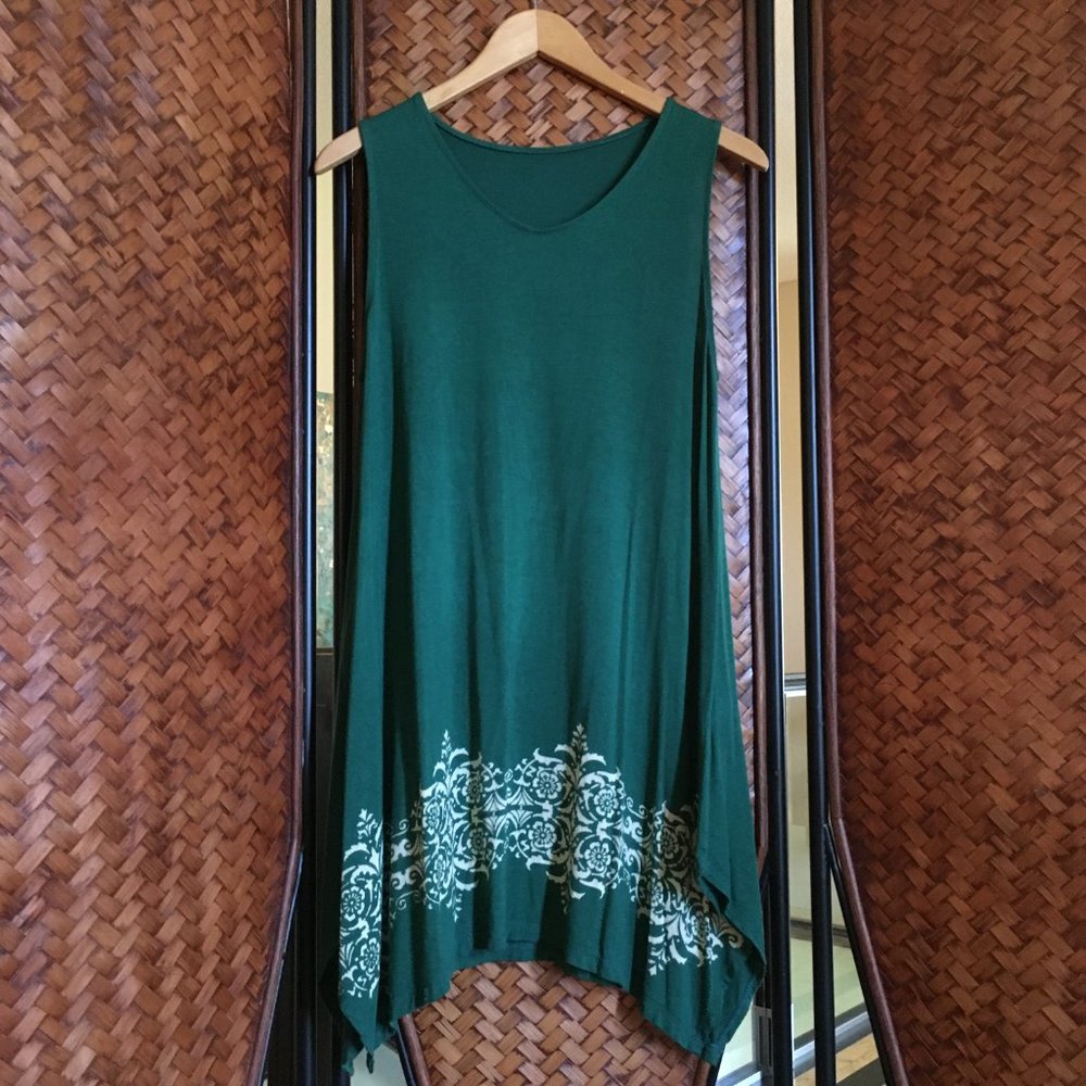 Om Grown Teal Kalamkari Bamboo Midi Dress Boho Medium Fairygrunge